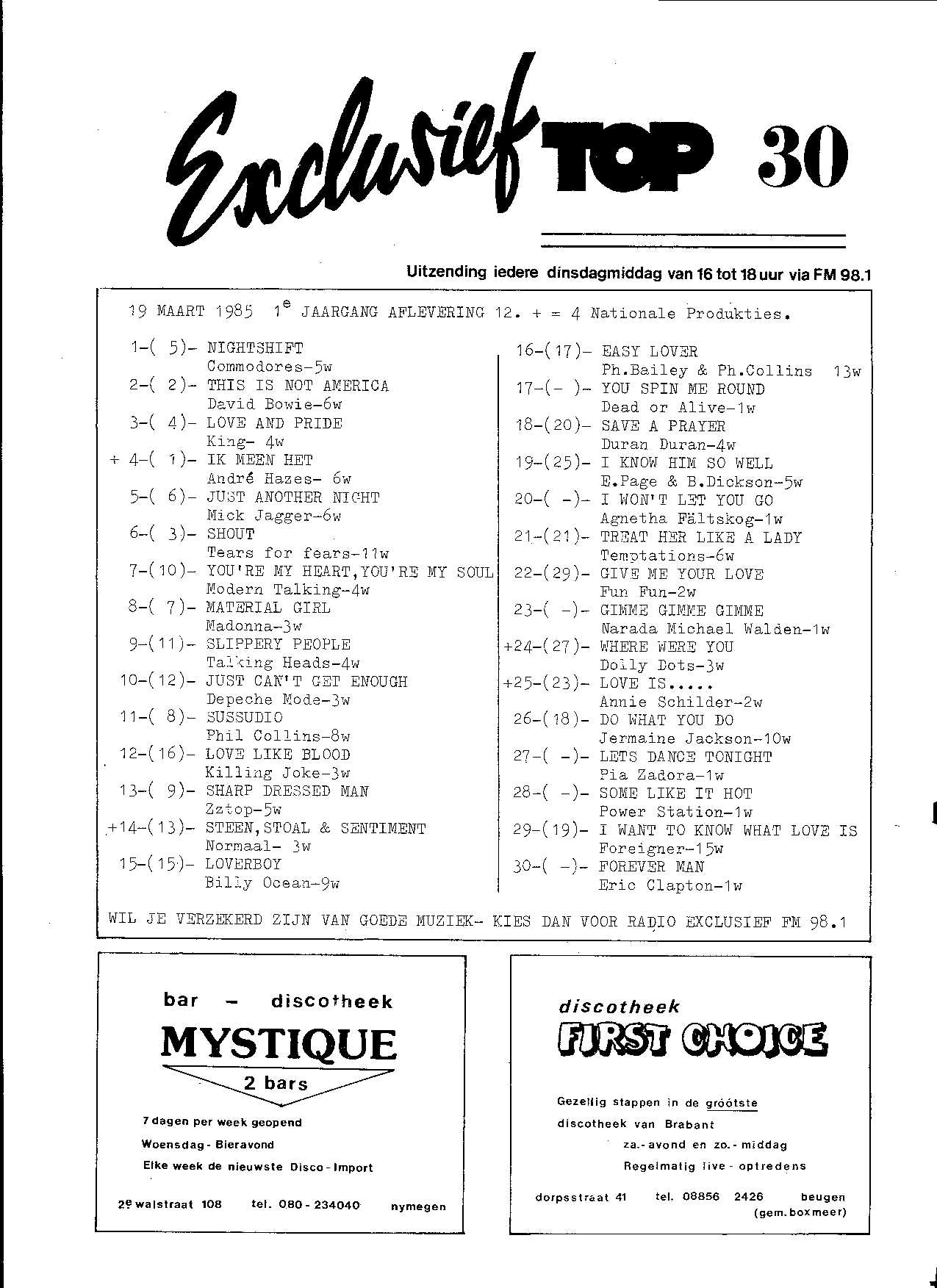 Exclusief Top 30 30 19-03-1985